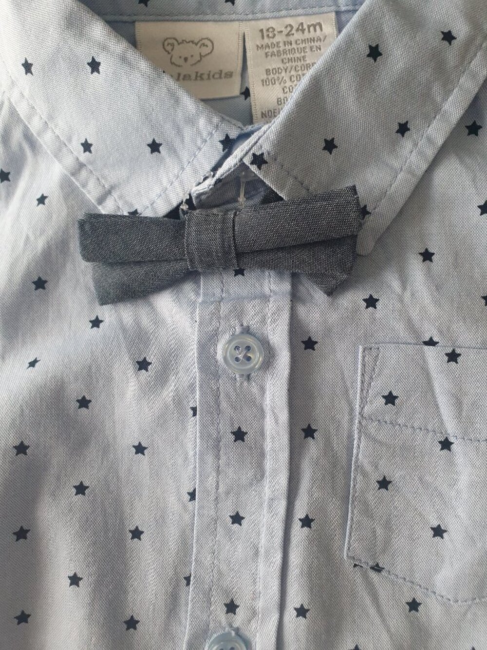 NWT Koala Kids Star Print Dress Shirt Bodysuit & Bow Tie Set - 18-24M